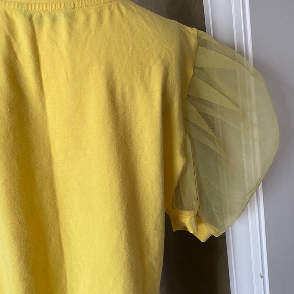 SHEIN Sheer Puff Sleeve Elegant Summer T Shirts Yellow Top, size M - Picture 11 of 14